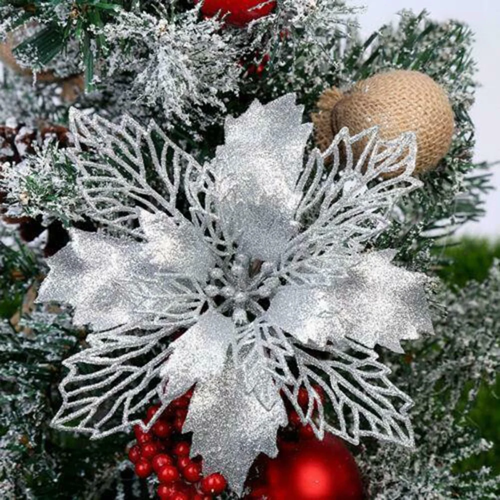 Decoration Christmas Flowers Xmas Party Party 1/5pcs 11cm Artificial Christmas Glitter Flower Glitter High Quality - Image 4
