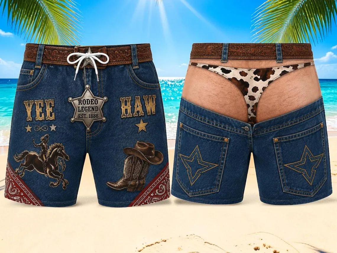 Men's Funny Fake Two-Piece Printed Quick Dry Beach Board Shorts Summer Swimming Trunks Surfing Bathing Suits Swimwear for Men
