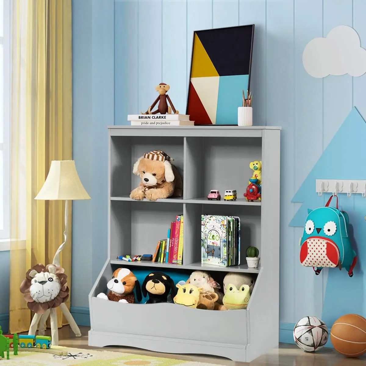 Storage Cabinet, Cubby Toy Organizer, 3 Shelf 4 Cube Units, Storage Bins Cubbies for Kids' Collections, Kids Bookshelf a