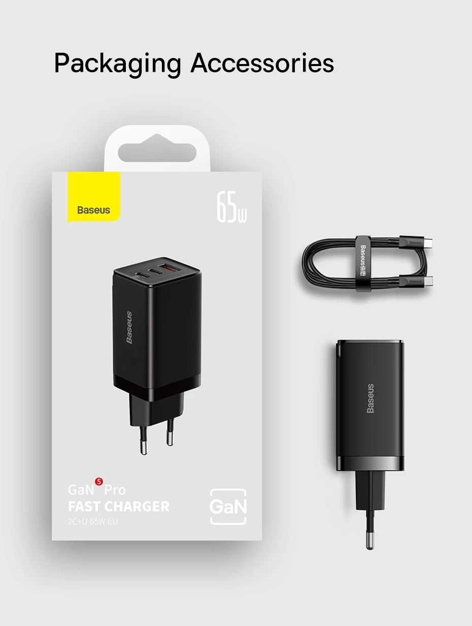 Baseus 65W GaN Charger Quick Charge Type C PD QC Charger USB Charger Portable Fast Charger For Laptop iPhone 17 16 15 14 13 Pro