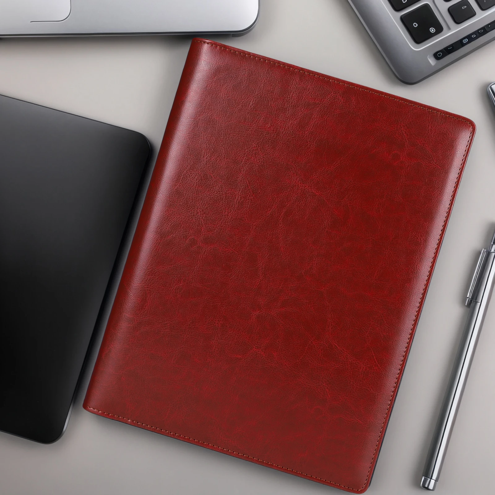 Pasta de transferência a4 com bloco de notas, gerenciador de documentos de negócios, clipe de couro pu, bolsa de arquivo de documentos para reuniões de negócios e viagens