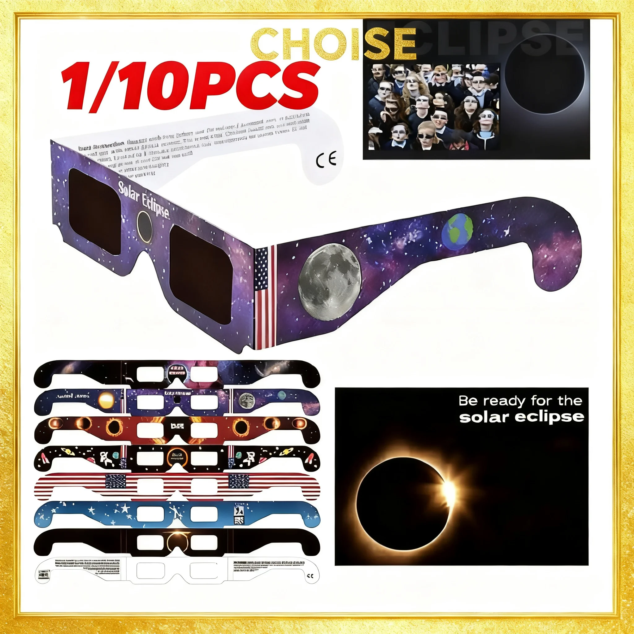Gafas de papel para eclipses solares, gafas de visión anti-uv, gafas de observación seguras, gafas solares que protegen los ojos, Color aleatorio, 1/10 Uds.