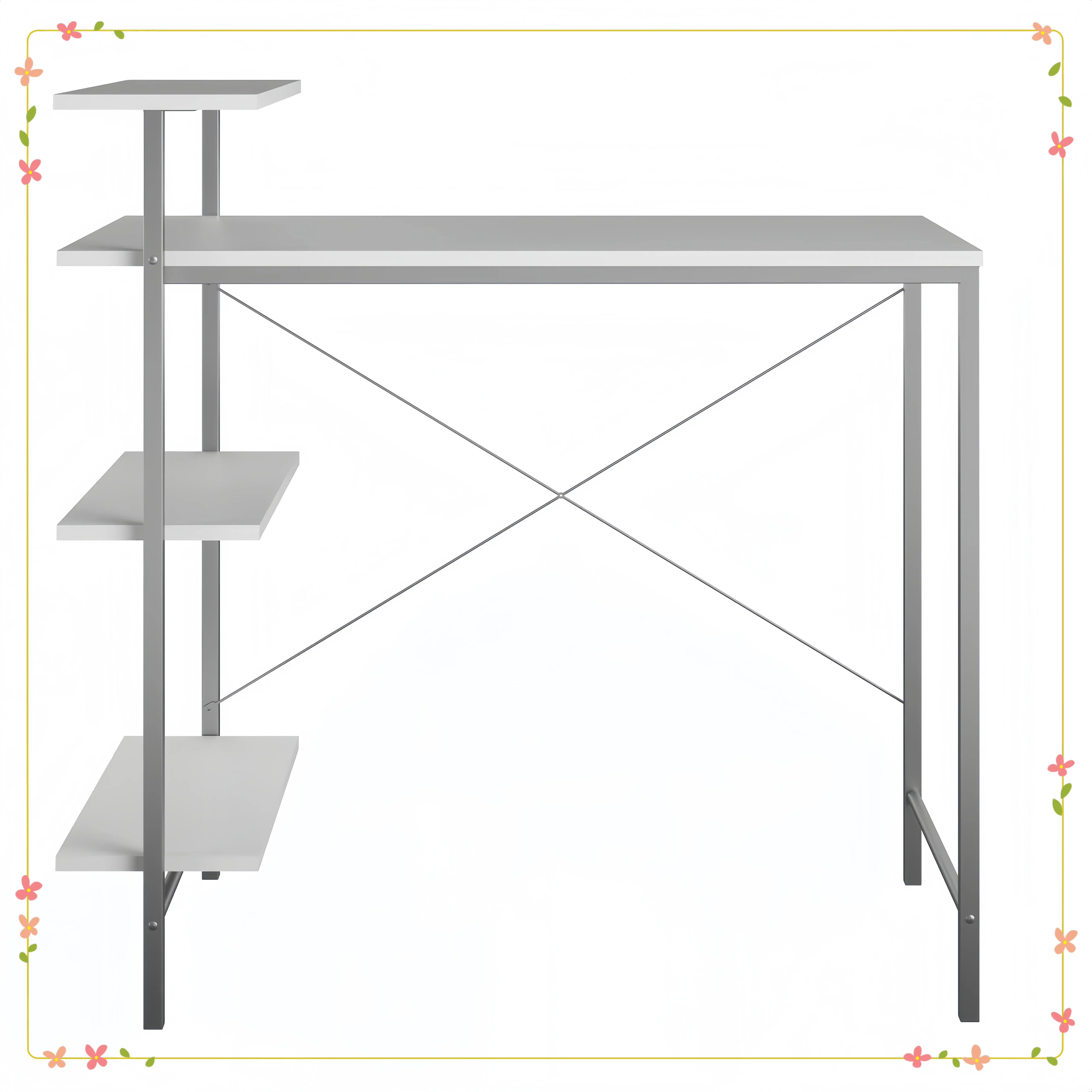 

White Side Storage Desk with Shelves & Drawers, Compact Study Desk for Home Office & Workspace Organization
