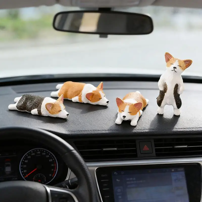 Car Dashboard Dog Toy Cute Mini Corgi Resin Doll Animal Decor Accessory for Car Interior Unique Creative Ornament Gift
