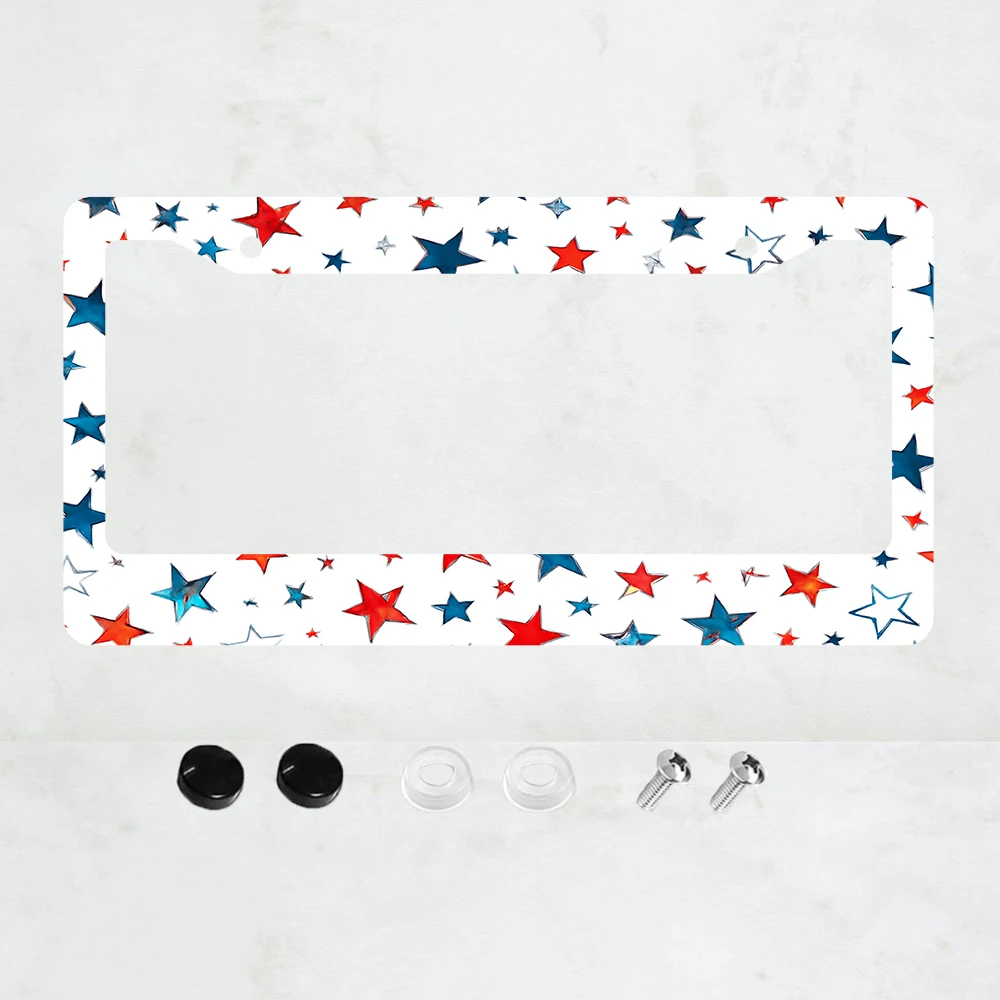 

1 шт. рамка для номерного знака с 2 отверстиями, красная, белая и синяя, со звездами, стандартный размер для США, Канады, Мексики, алюминиевая, 6x12 дюймов.