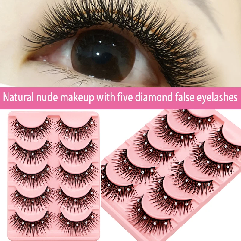 5 Pairs Glittery False Eyelashes Splashes False Eyelashes Handmade 3D Faux Hair Wispy Fluffy