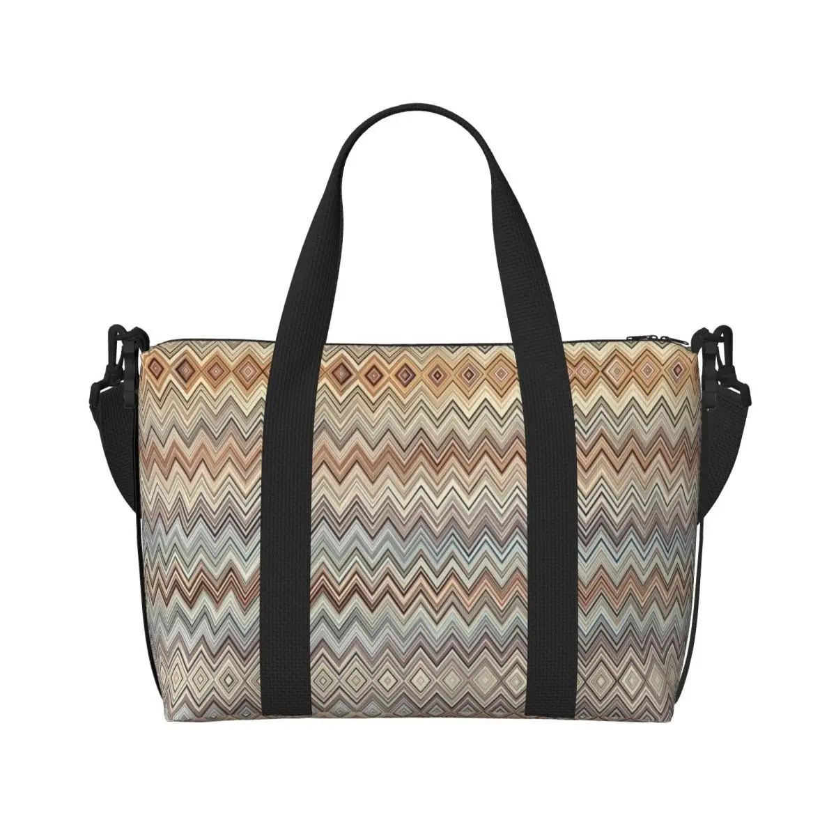 Custom Zig Zag Multicolor Tote Bag Women Big Capacity Camouflage Contemporary Beach Gym Travel Bags