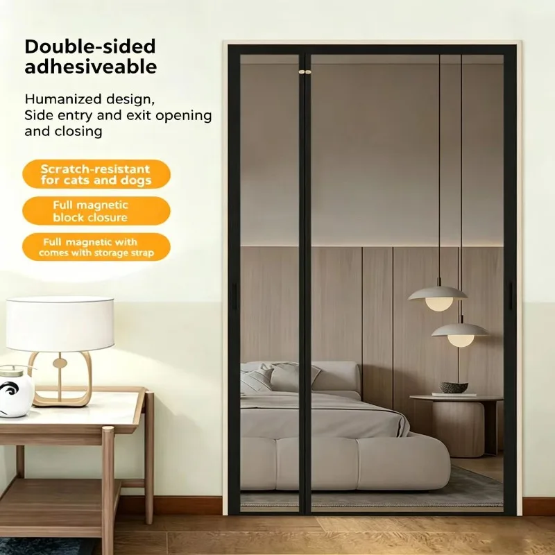 2026 High-End Black Household Seamless Adhesive Magnetic Block Magnetic Door Curtain Anti Cat Scratch and Tear Resistance