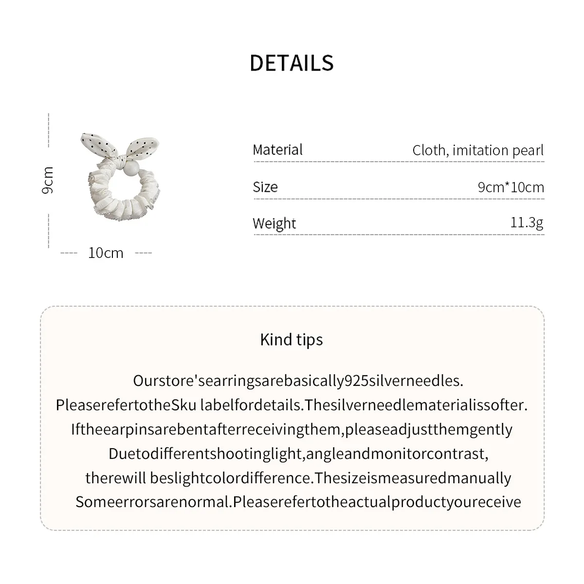Black White Satin Polka Dot Hair Ties Imitation Pearl Lace Ruffle Bow Scrunchies for Women French Sweet Hair Accessory Daily M view 6