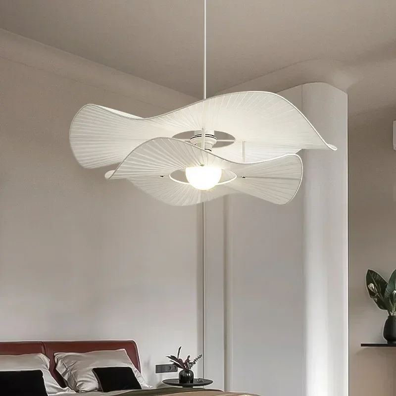 Modern Chandelier White Fabric Ceiling Lamp Wabi-sabi  Hat Pendant Lamps for  Living Room Dining Room Bedroom Hotel Home Decor image 2
