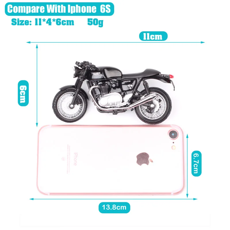 Welly 1/18 escala Triumph Thruxton 1200 Retro Cafe Racer Bike Motocicleta Diecasts Toy Modelo Moto Crianças Lembrança Colecionável Crianças