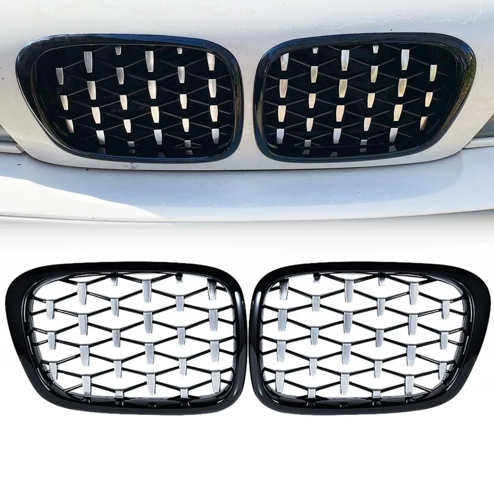 

Передняя решетка радиатора Diamond Kidney Gypsophila для BMW E39 M5 Series 1997-2003 520i 525 530 ABS, серебристо-черная