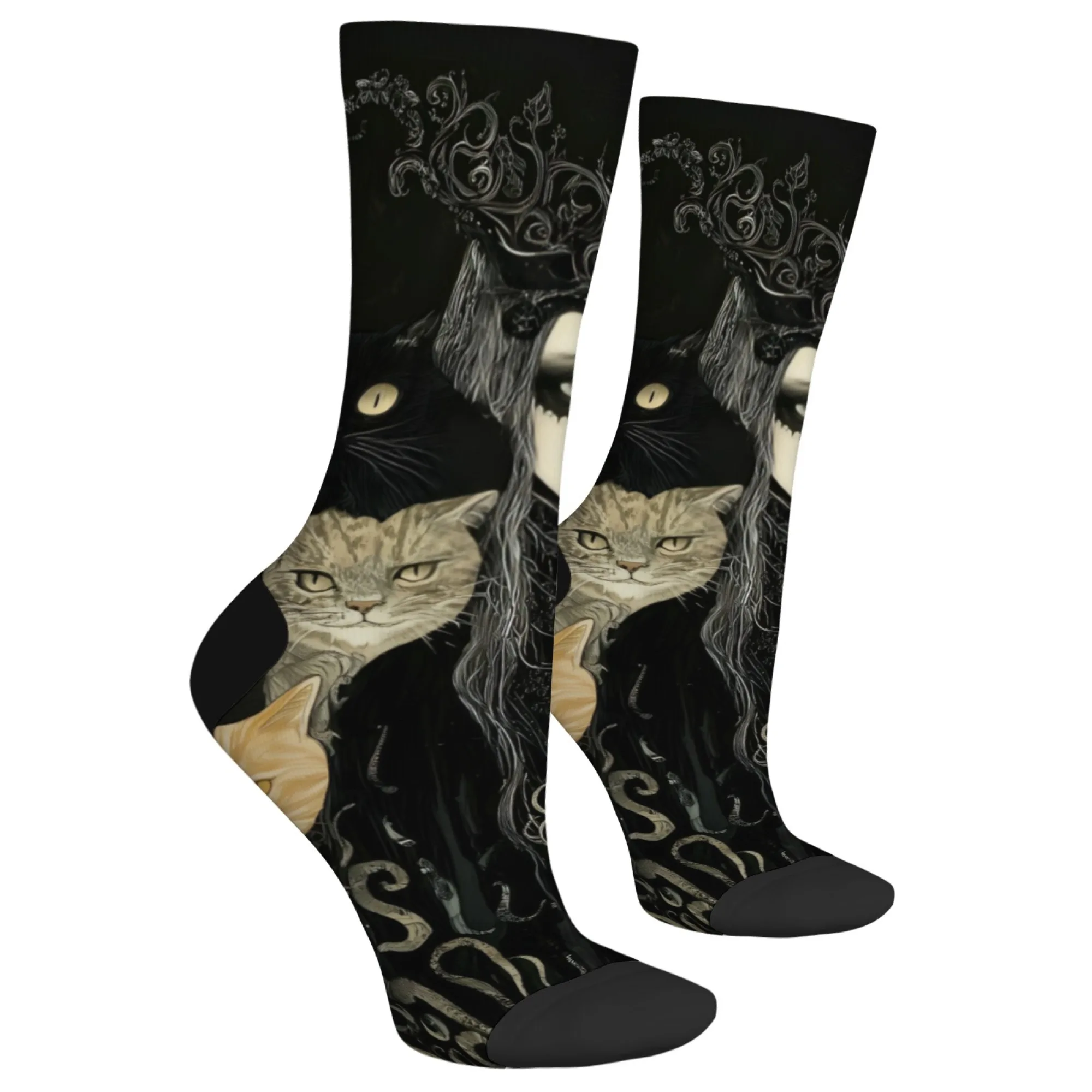 جوارب على الطراز القوطي الفني للنساء والقطط، جوارب للجنسين قابلة للتنفس وناعمة ومريحة ومثالية للهدايا المجنونة اليومية