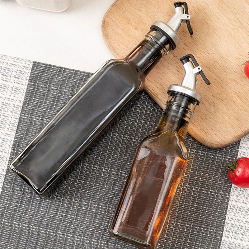 150/250/500ML Transparent OliveOil Glass Bottle Leakproof Kitchen Seasoning Soy Sauce Vinegar Press Type Cruet Barbecue Bottle