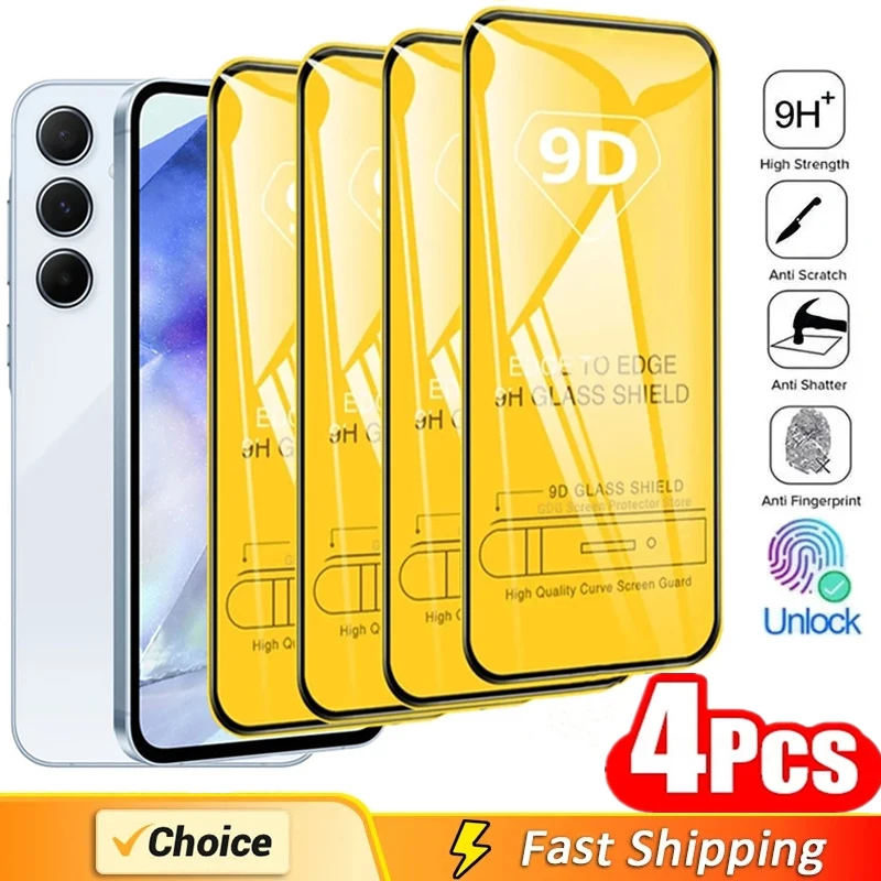 

4Pcs 9D Screen Protector for Samsung A55 A15 A54 A34 A13 A14 A53 A52 A12 A33 A52S A32 A35 A71 A51 A22 S10E S20FE Tempered Glass