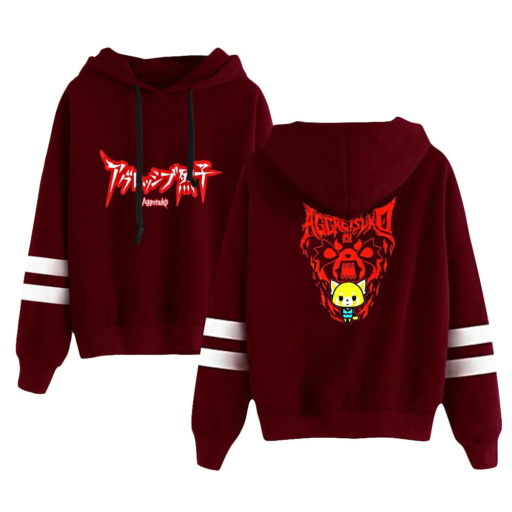 Aggretsuko bluza z kapturem z motywem kreskówkowym bluza bez kieszeni z rękawem dla mężczyzn damski sweter Harajuku Streetwear ubrania Anime