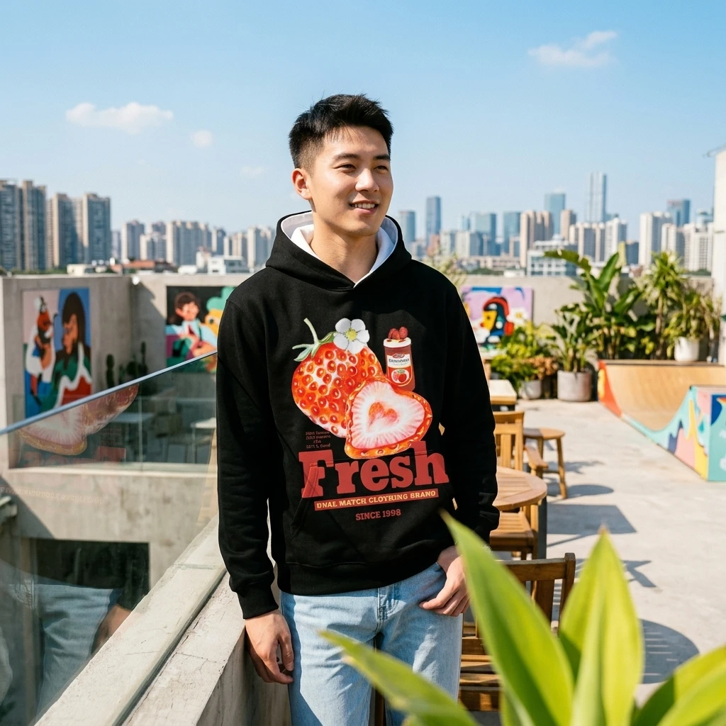 Vintage Fresh Strawberry Graphic Long Sleeve Hoodie Harajuku Streetwear Parent-Child Thanksgiving Valentine's Day Sweatshirt Top