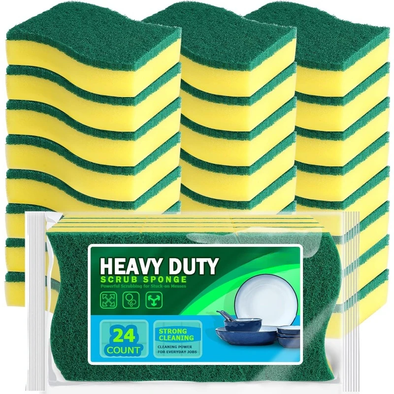 Heavy Duty Scrub Sponge-24Count For Cleaning, Stink Free Sponge,Pans All at Once