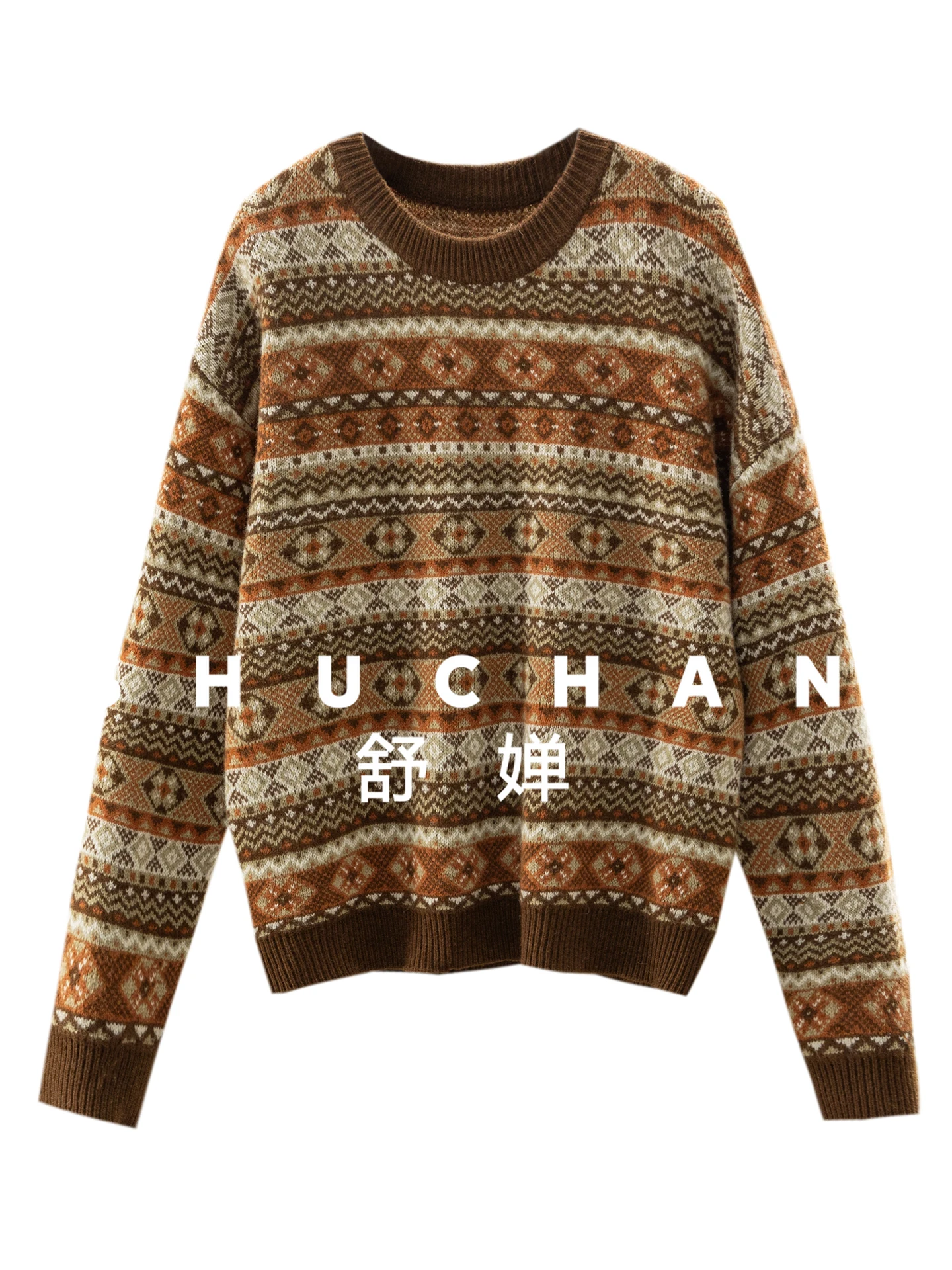 

Vintage Fair Island High Quality 100 Woollen Crew Neck Jacquard Sweater Women 87E0 Casacos De Inverno Feminino