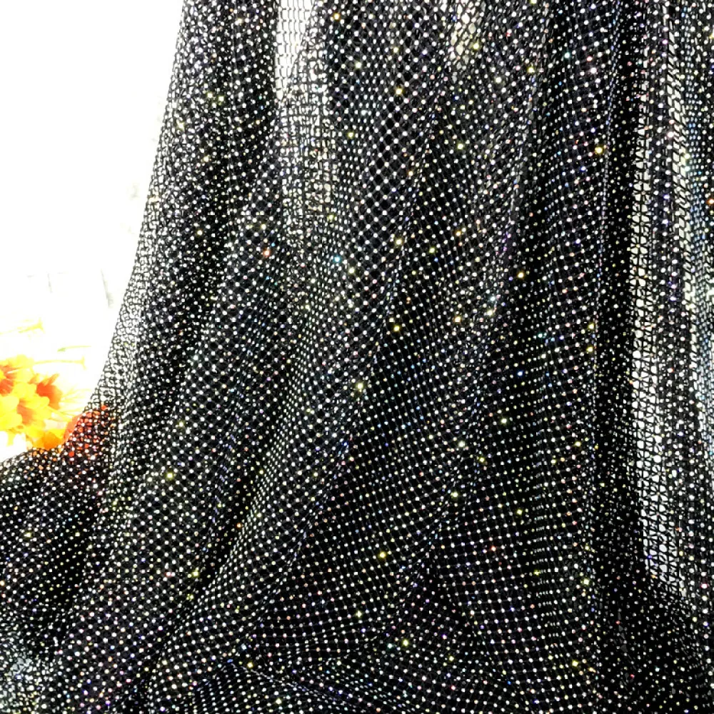 Luxury Full Rhinestone Mesh Fabric Brightness Elastic Net Clothing Dress Clothing High End Customized Fabric Sewing Material