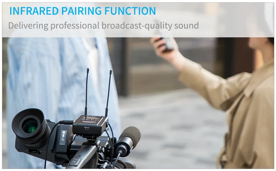 ชุดไมโครโฟนไร้สาย Saramonic UwMic9S Kit2 Mini UHF แบบสองช่องสัญญาณ พร้อมจอแสดงผล OLED ระบบโมโน/สเตอริโอ พร้อมระบบมอนิเตอร์หูฟัง