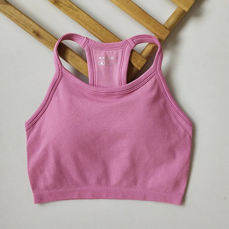 Women Sexy Halter Neck Sports Bra With Padded Ribbed Yoga Top Quick Dry Fitness Vest Gym Running Tank Tops Athletic Wear