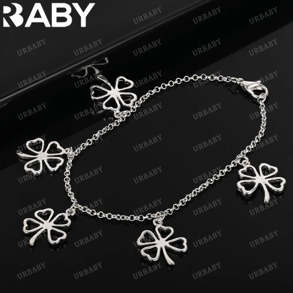 

URBABY 925 Sterling Silver Four Leaf Clover Pendant Bracelets For Women Wedding Party Anniversary Gift Fashion Fine Jewelry