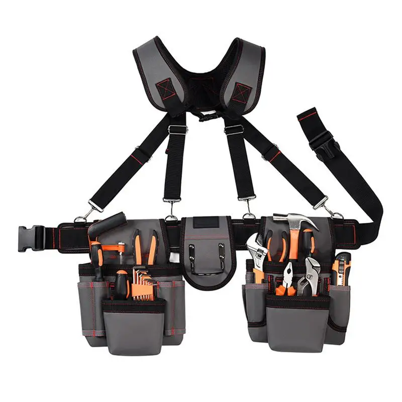 Imagem -04 - Heavy Duty Construção Suspender Tool Belt Cinto de Trabalho Portátil Carpenter Tool Organizer Grande Capacidade