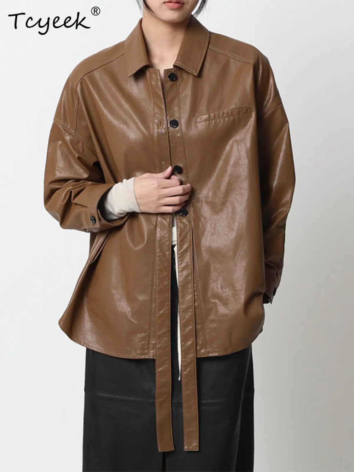 Tcyeek Real Leather Jacket Women Clothing Vintage Sheepskin Coat Mid-length Spring  Autumn Womens Coats Fashion Косуха Женская
