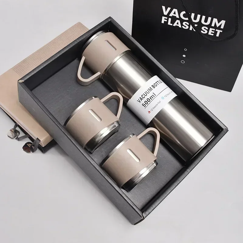 304 Stainless 500ML Steel Vacuum Insulated Bottle Gift Set Office Business Style Coffee Mug Thermos Bottle Portable Flask Carafe