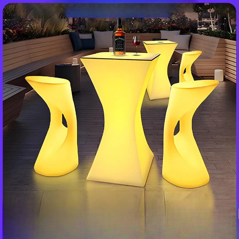 LED Bar Cocktail Table and Chair Remote Control Outdoor Waterproof Hotel KTV High Bar Modern Simple