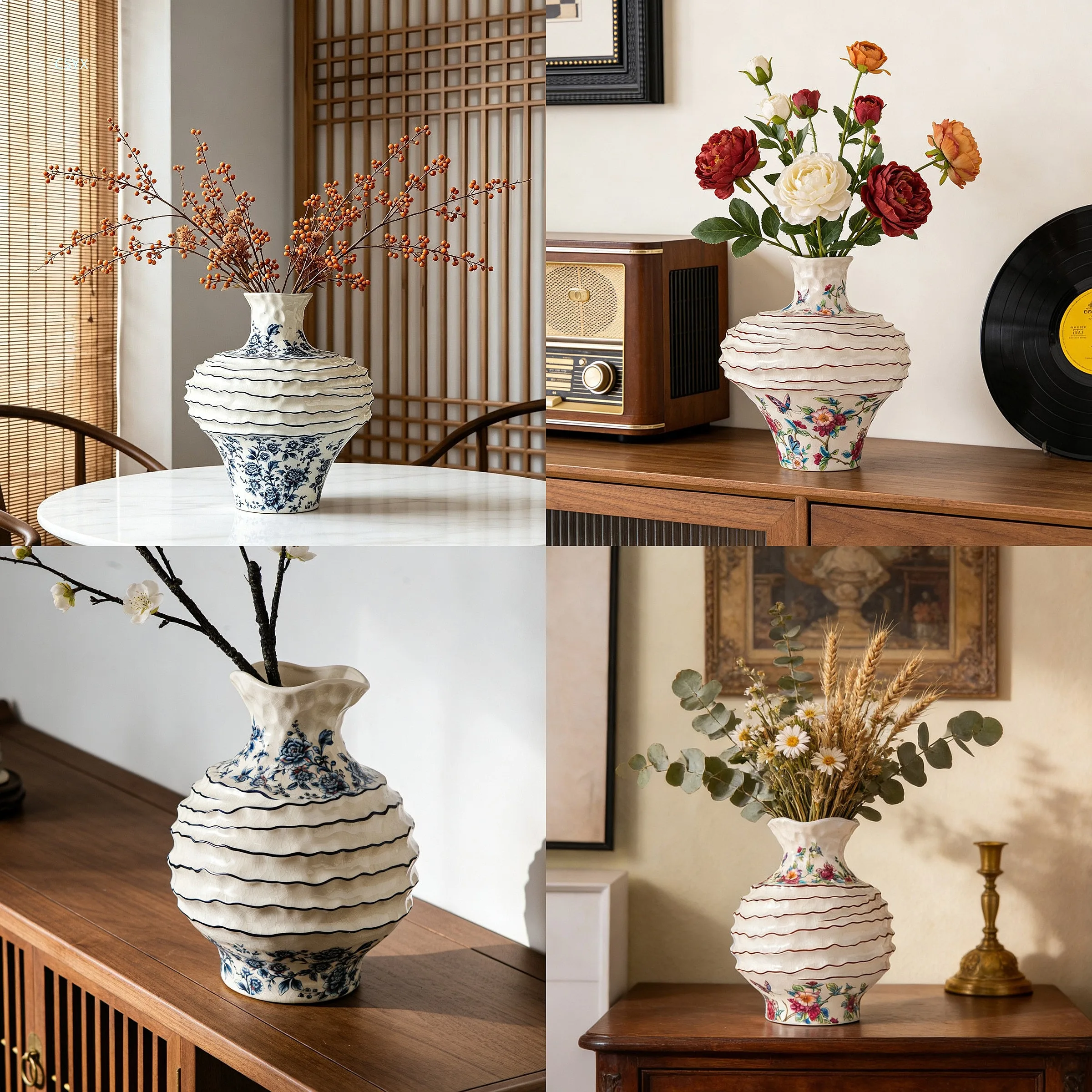 Creative Ceramic Vase Wabi-Sabi Style New Chinese Boho Home Decor Hand Painted Flower Vase for Living Room