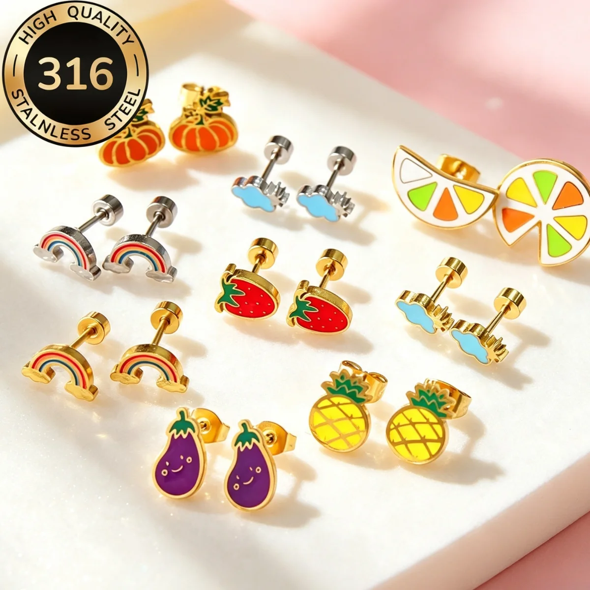 Hypoallergenicity Stainless Steel Earrings Studs for Woman Cute Acrylic Korean Fashion Tiny Heart серьги Romantic Ears Jewelry