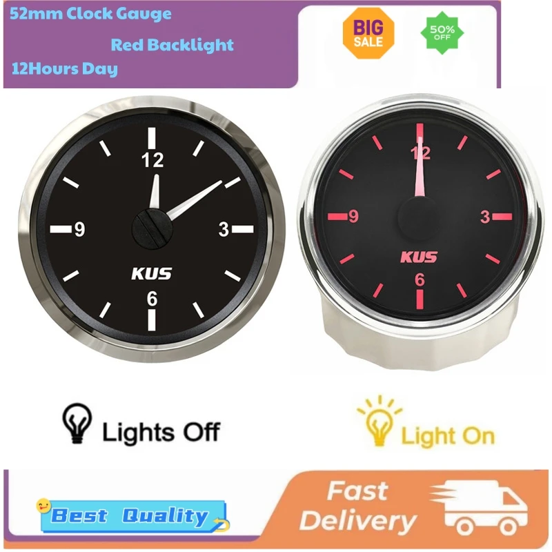 

Белые часы KUS, 12 В/24 В, часовые метры, 52 мм, морские часы для лодок, автомобилей, дома, грузовика, универсальные