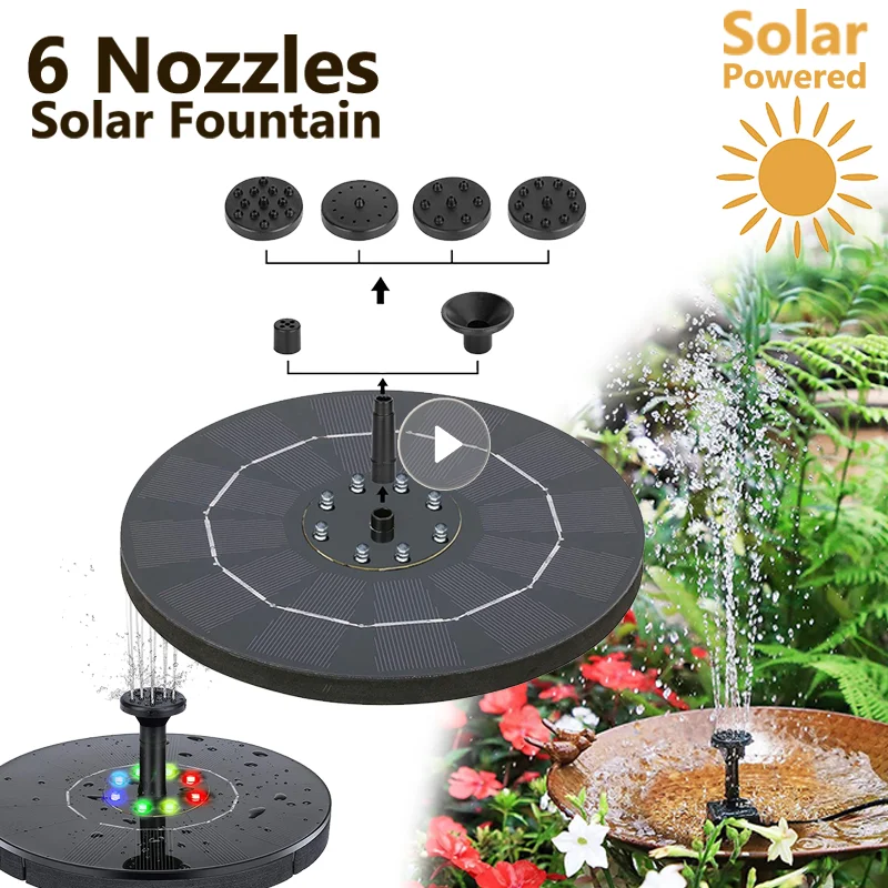 Floating Solar Fountain Garden Waterfall Fountain Pool Pond Outdoor Bird Bath Solar Panel Powered Fountain Water Pump Garden