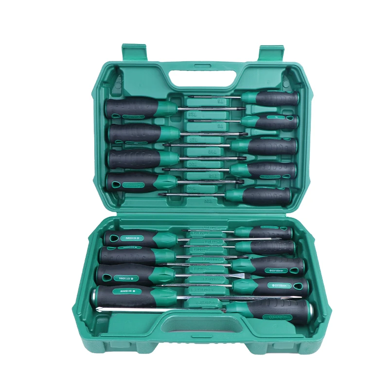 18PCS Magnetic Screwdriver Set, Dual-Color Handle CR-V Steel Slotted/Phillips/Torx Screwdriver Kit with Case for Home Repair, Ca