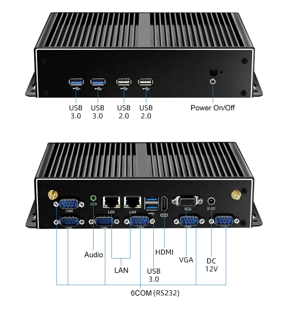 Helorpc 2LAN6COM Industrial Mini PC Inter i5 i7 Processor Support Windows10 Linux Pfense with 4xUSB3.0 2xUSB2.0 1xHDMI Computer