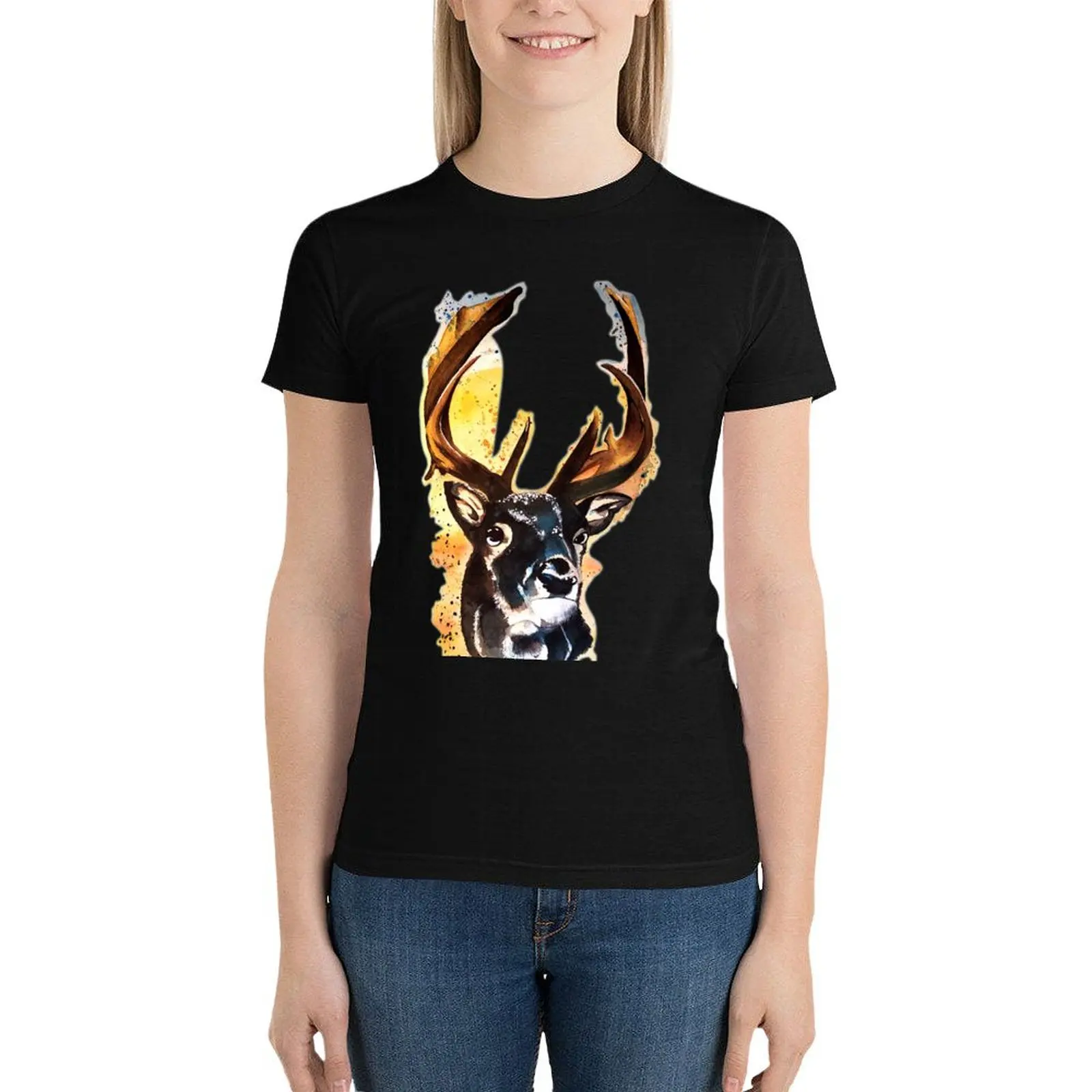 

Watercolor Caribou T-Shirt cute tops funny Woman T-shirts