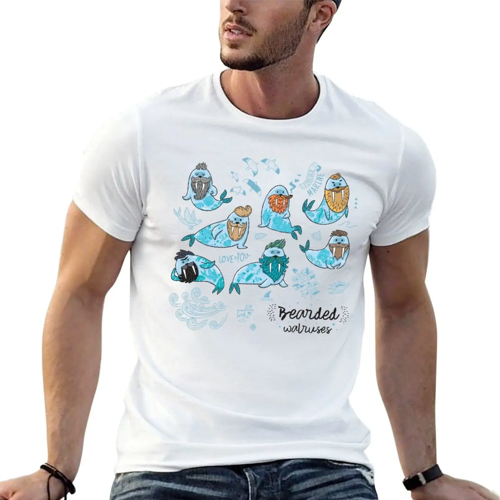 Bearded walruses T-Shirt Simple Print Design T-Shirt