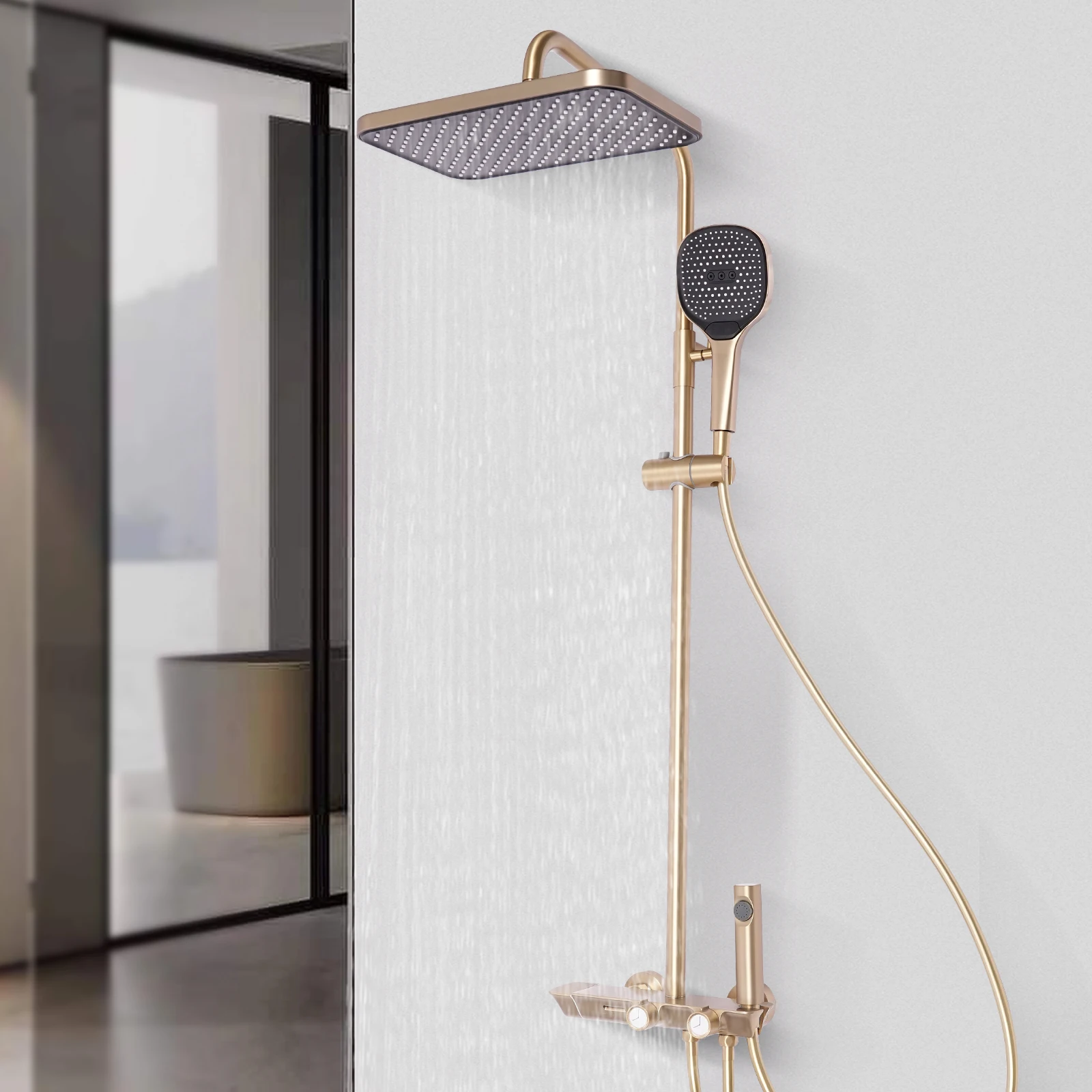 Thermostatisches Duschset, mit Kopfbrause und Handbrause, wandmontiertes, verstellbares Duschset für Hotels und Privathaushalte, G1/2-Anschluss – Detail 9