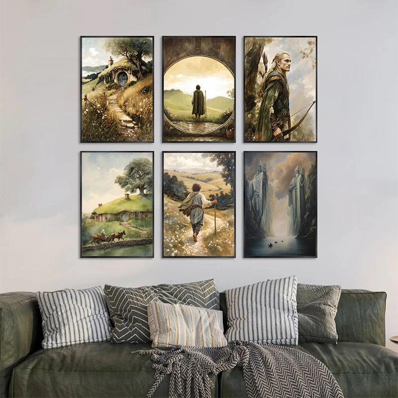 Impresiones Artísticas de los Anillos de Poder de LOTR, Pósteres Clásicos de la Película El Condado, Pintura en Lienzo de Argonath, Decoración de Pared para Cine en Casa