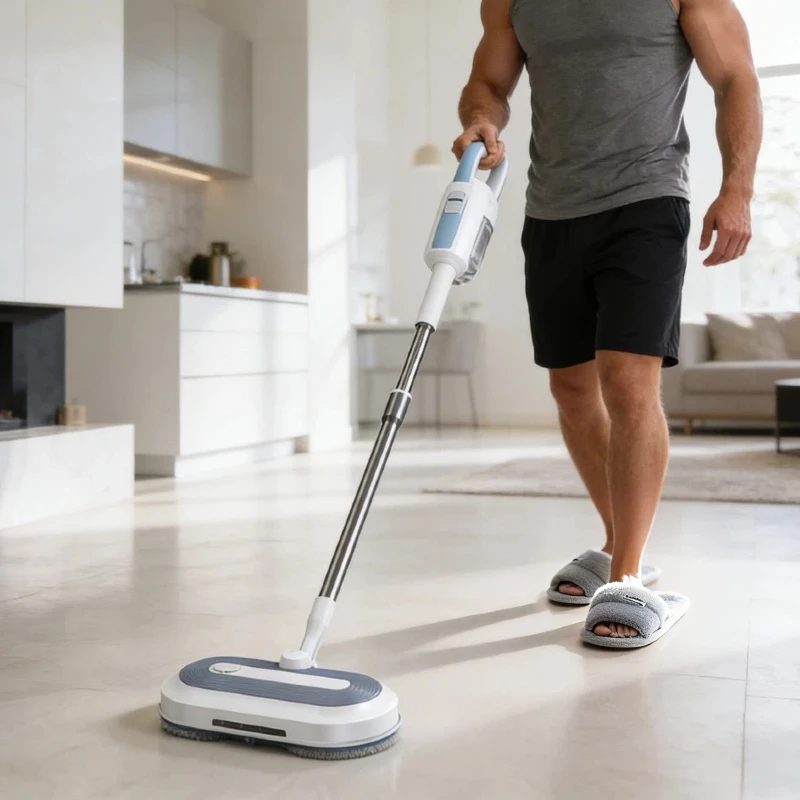 

Cordless Electric 2-in 1 Sweep Spin Mop Cleaner with Water Tank Sprayer LED Headlight Electric Mop for Floor Home Cleaning