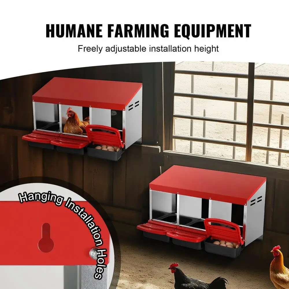 3 Compartment Chicken Nest Box Inclined Nesting Boxes for Poultry Housing Farm Use