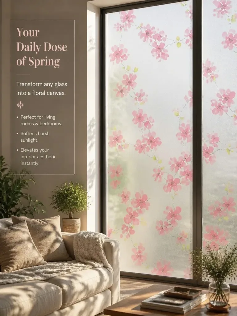 Frosted Privacy Window Film Translucent Light Block No Glue UV Protection Heat Control Removable for Bathroom Home Office Glass view 2