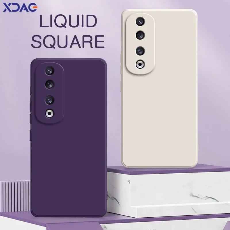 Square Liquid Silicone Case for Honor, câmera protetora, à prova de choque, tampa macia do telefone, bolsa de habitação, 90 Pro, GT, 360