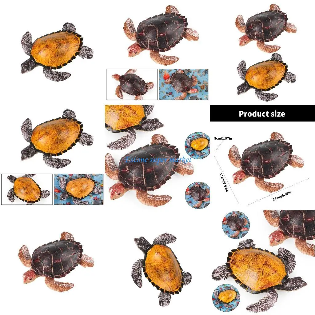 

090B Hand Painted Turtles Figurine Sea Creature Decorative Collection Gift for Kids