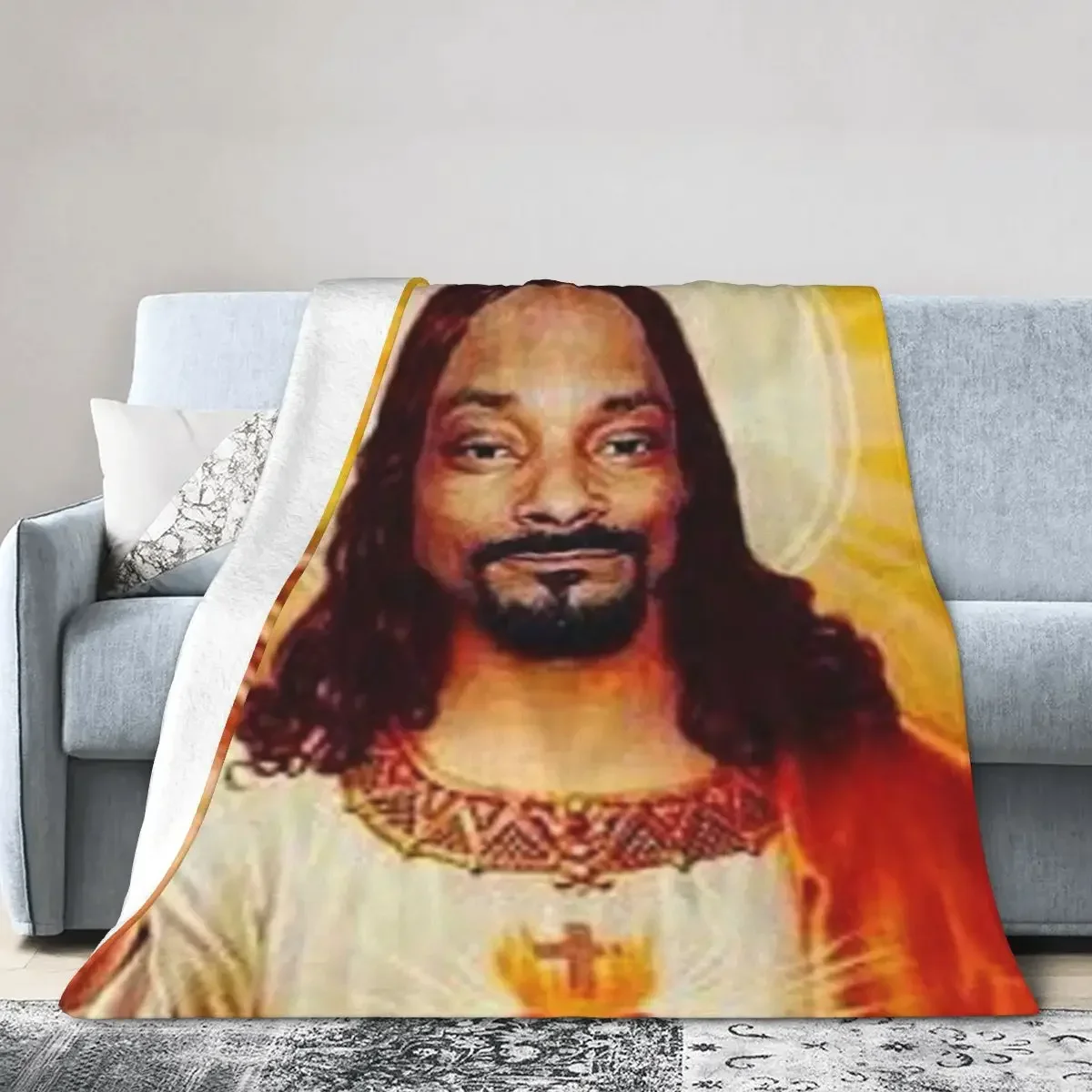 Snoop Dogg Goes Jesus Blanket Soft Warm Flannel Throw Blanket Bedspread for Bed Living room Picnic Travel Home Sofa