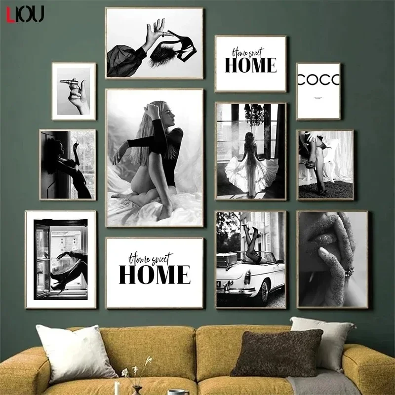 Fashionable and Sexy Women's Wall  Canvas Painting Lipstick High Heel Shoes  Canvas Painting Modern Pictures Living Room D