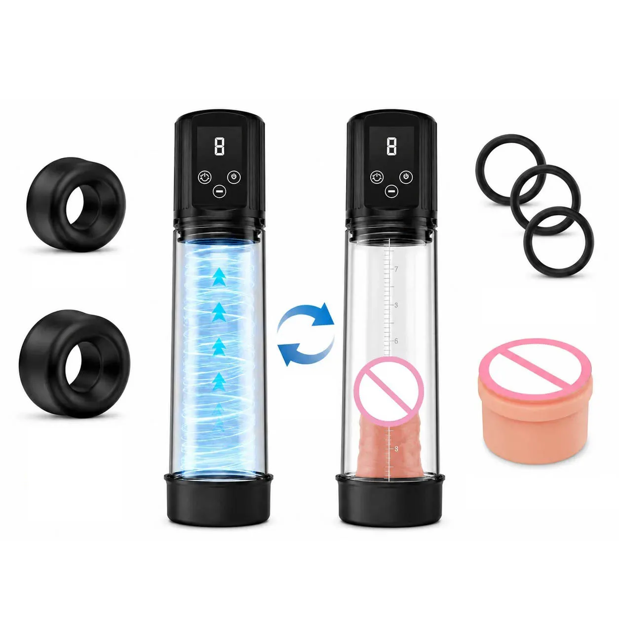 Vacuum Pump Adult Rechargeable for Men, Electric Suction Enhancer with Adjustable Modes, Rings and Silicone Cup for Wellness