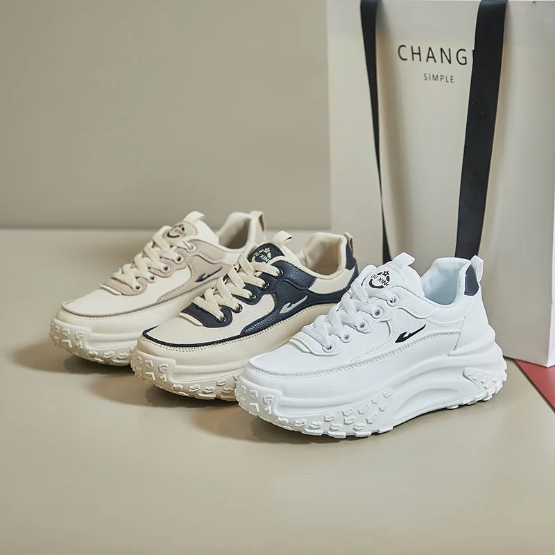 Spring PU Leather Women Shoes Fashion Breathable Female Sneakers Thick-Soled Increase Breathable Sports Casual Size 35-40